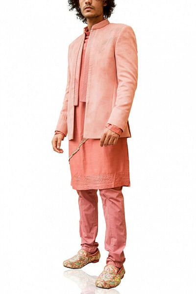 Salmon pink bandhgala set