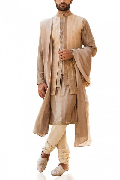 Sand colour kurta and jacket set