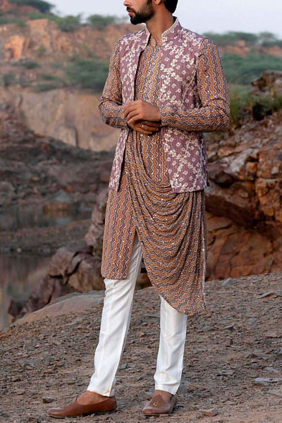 Pink jacket and bandhani kurta set