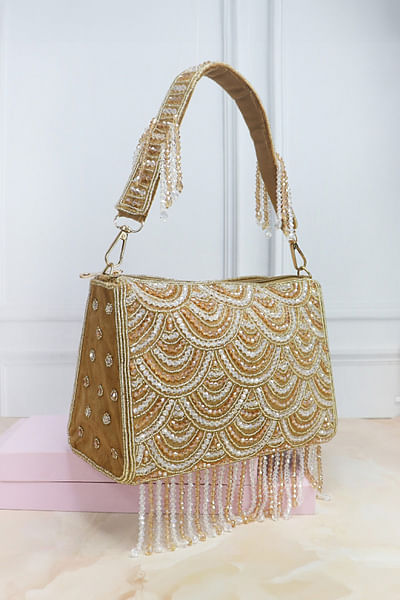 Gold glass bead embellished handbag