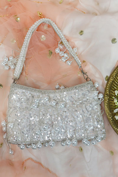 White pearl embellished handbag