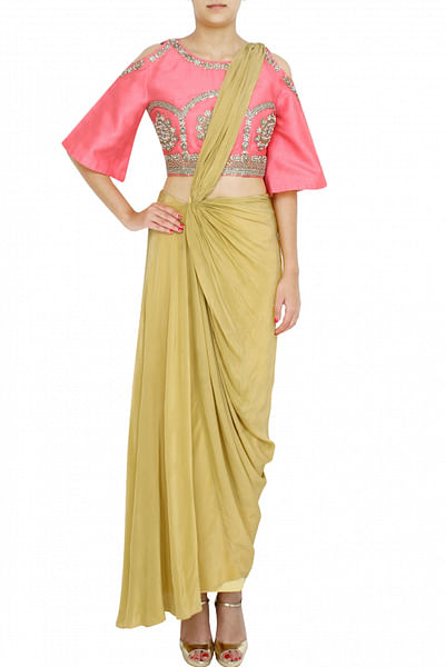 Gold draped sari