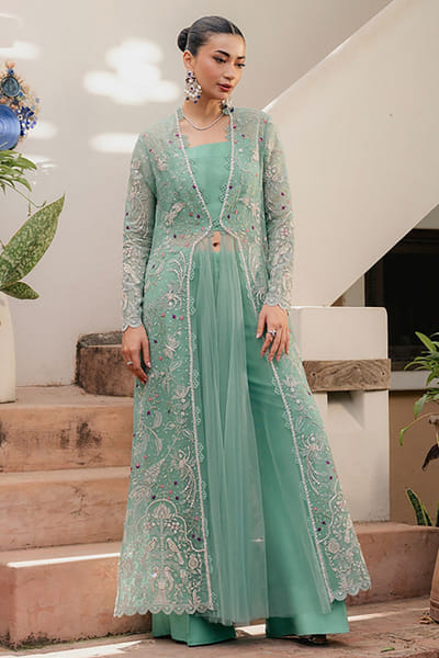 Aneeka Ruknuddin Mint applique jacket set ANEEAUG26D152558
