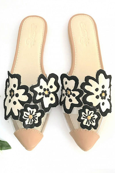 Black embroidered flats