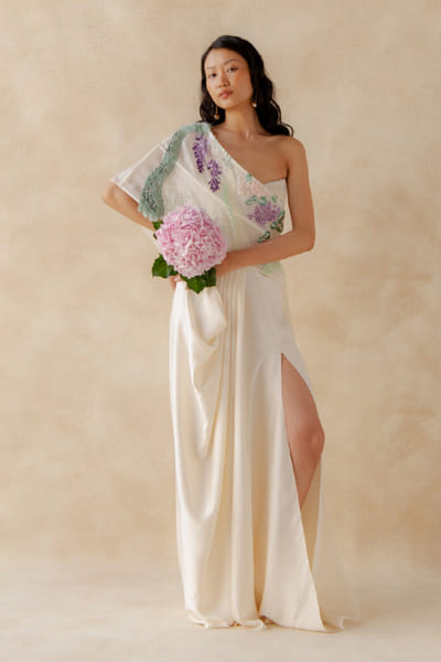 Richa Khemka White pearl embroidered drape skirt set RICHJUL26D149135