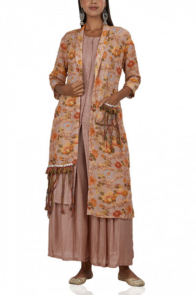 Old rose printed jacket with palazzo pants