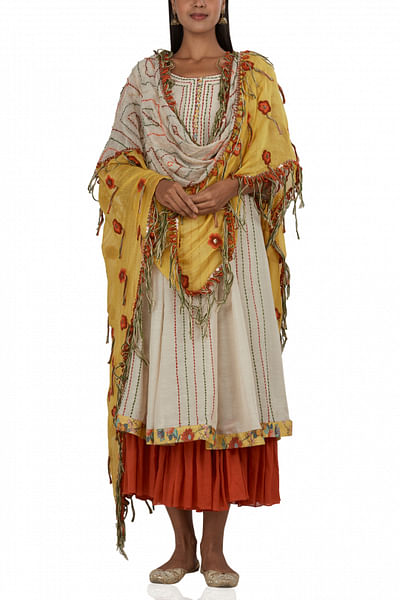 Off-white embroidered double anarkali and dupatta
