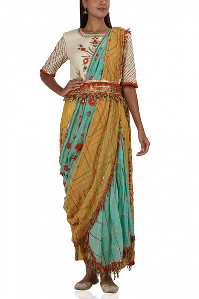 Embroidered drape sari