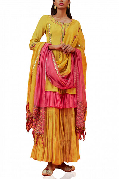 Yellow embellished sharara set