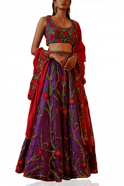Aubergine floral lehenga set