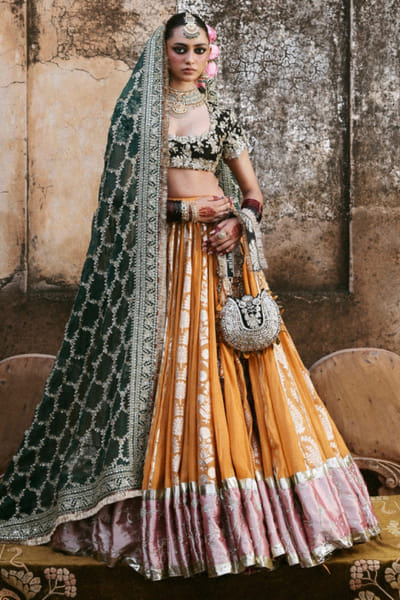 Multicolour embroidered lehenga set