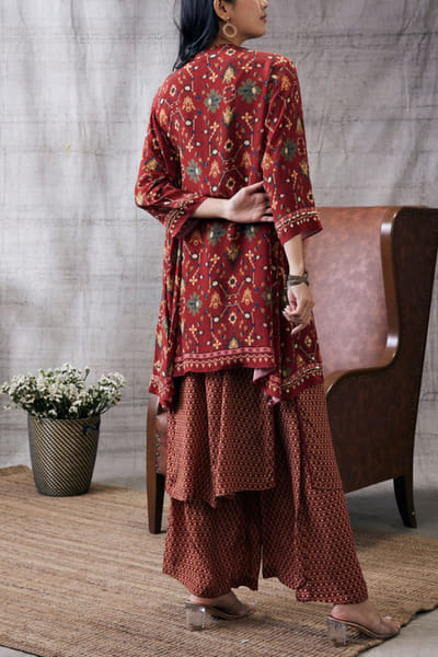 Soup by Sougat Paul Red artsy print jacket set SSPJULFT2301