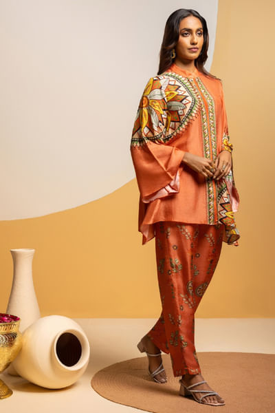 Rust embellished kimono co-ord set