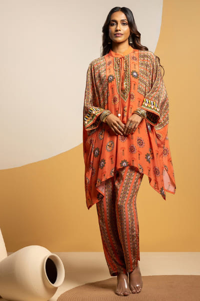 Rust embellished kimono kurt set