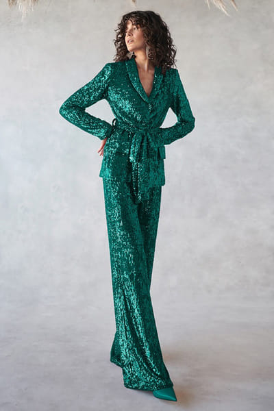 Khushboo & Pankaj Green sequin embellished blazer set KHUSAPR26D143301