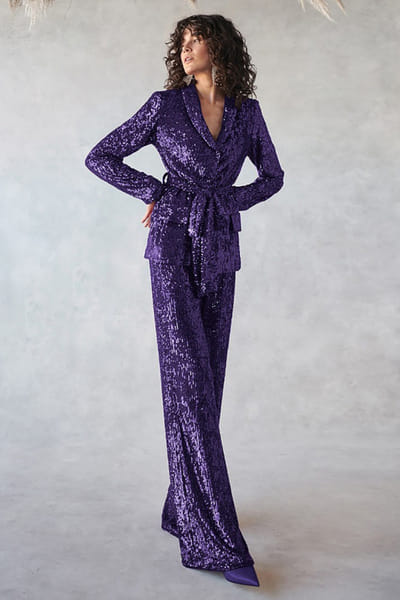 Khushboo & Pankaj Purple sequin embellished blazer set KHUSAPR26D143303