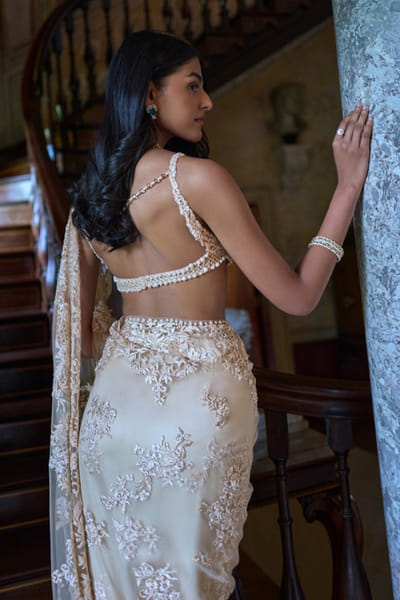 Seema Gujral Nude abstract embroidered sari set SEEMJUL26D248782