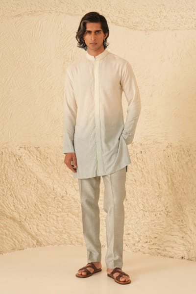 Shreyansh Designs Ivory and blue pearl embroidered kurta set SHREAUG26D152367