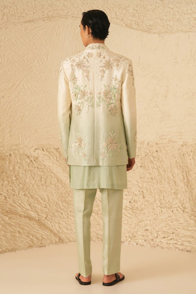 Shreyansh Designs Ivory and pista thread embroidered jacket set SHREAUG26D152366