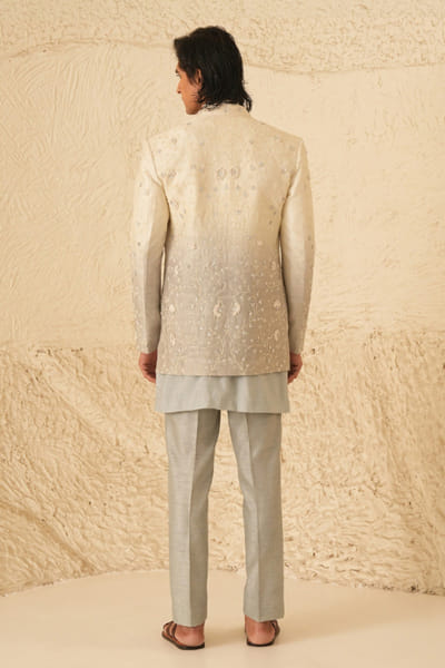 Shreyansh Designs Ivory and grey resham embroidered jacket set SHREAUG26D152368