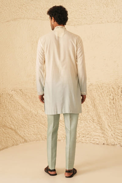 Shreyansh Designs Ivory and blue mirror embroidered kurta set SHREAUG26D152369