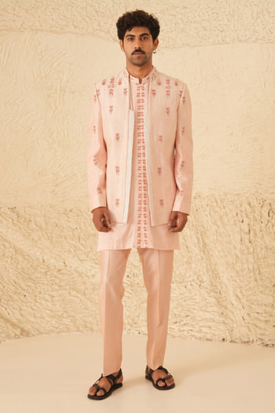 Shreyansh Designs Pink resham embroidered jacket set SHREAUG26D152372