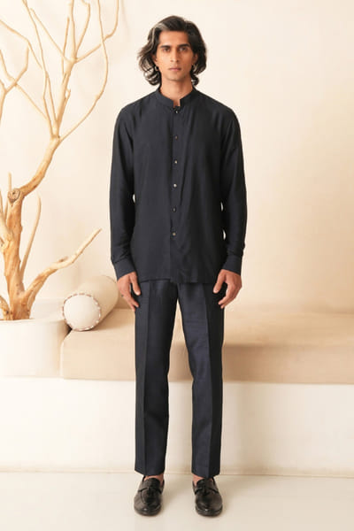 Shreyansh Designs Midnight blue cotton silk kurta set SHREAUG26D152386