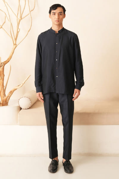Shreyansh Designs Midnight blue silk kurta set SHREAUG26D152388