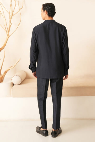 Shreyansh Designs Midnight blue silk kurta set SHREAUG26D152388
