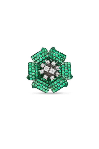 Miss Jo Green and silver floral embellished ring MISSAPR26D242740