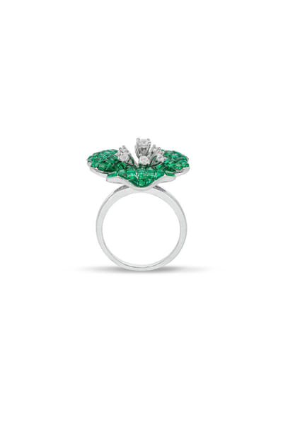 Miss Jo Green and silver floral embellished ring MISSAPR26D242740