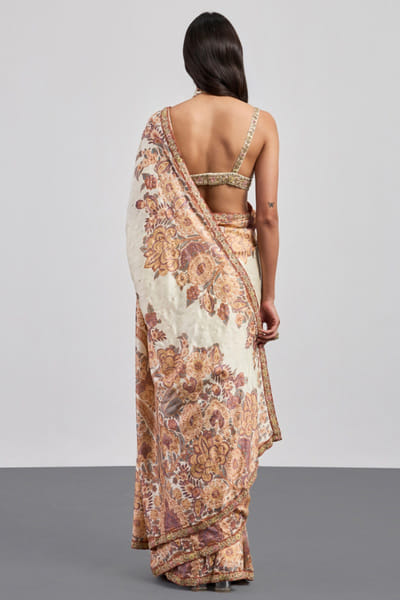 Ri Ritu Kumar Beige printed embroidered border sari set RIRIAUG26D251848