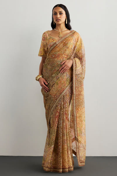 Ri Ritu Kumar Peach embroidered sari set RIRIAUG26D251853