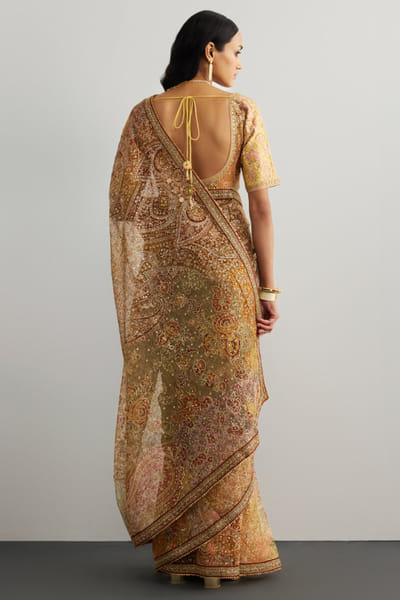 Ri Ritu Kumar Peach embroidered sari set RIRIAUG26D251853