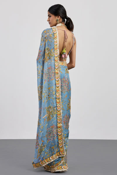 Ri Ritu Kumar Powder blue printed embroidered sari set RIRIAUG26D151776