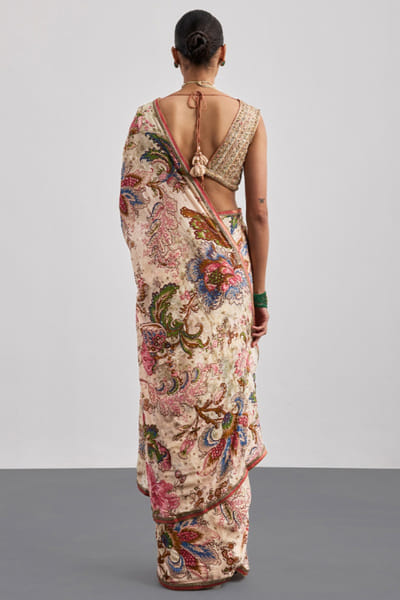 Ri Ritu Kumar Beige printed and embroidered sari set RIRIAUG26D151795