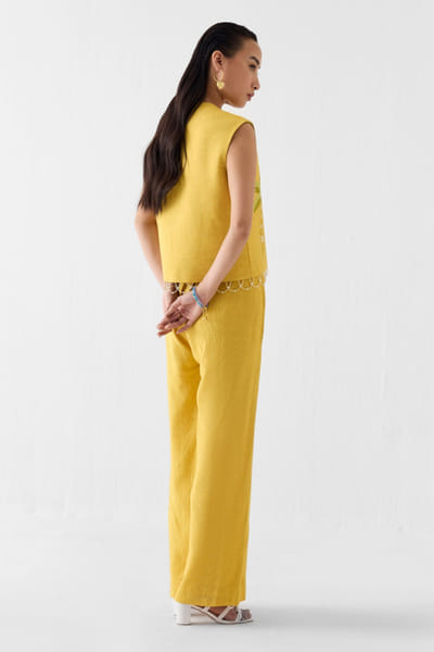 Studio Rigu Mustard hand embroidered palm motif co-ord set STUDMAY26D144771