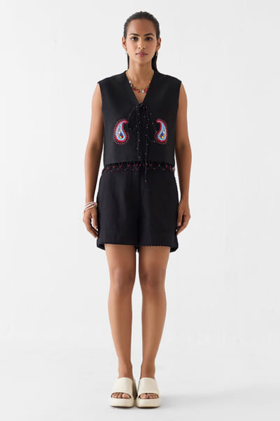 Studio Rigu Black hand embroidered paisley co-ord set STUDMAY26D144772
