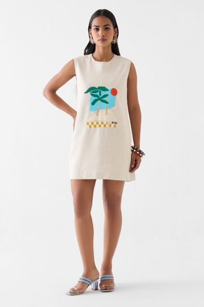Studio Rigu Cream sequin hand embroidered short dress STUDMAY26D144773