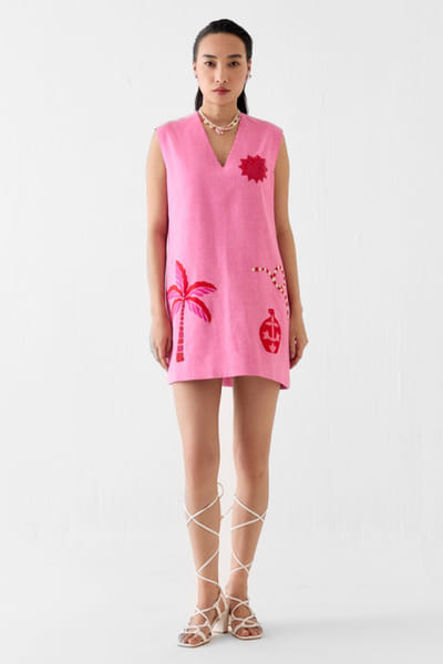 Studio Rigu Pink bead sequin and patchwork short dress STUDMAY26D144774