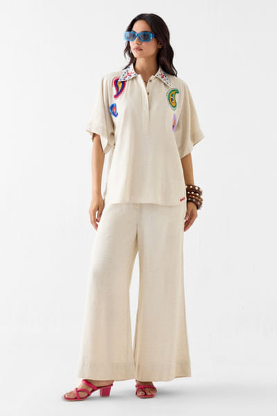 Studio Rigu Cream hand embroidered paisley co-ord set STUDMAY26D144777