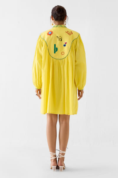 Studio Rigu Yellow hand embroidered short dress STUDMAY26D144778