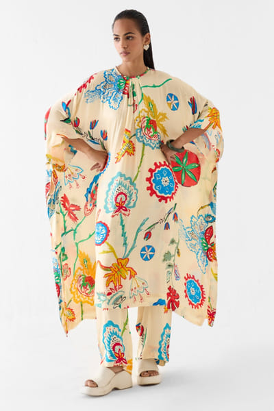 Studio Rigu Cream floral hand block printed kurta set STUDMAY26D144780