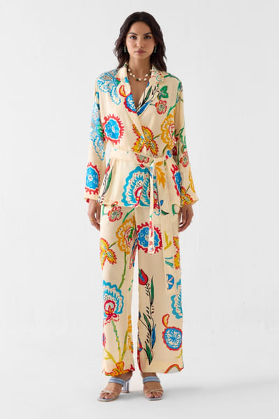 Studio Rigu Cream floral hand block printed blazer set STUDMAY26D144781