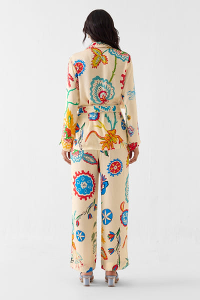 Studio Rigu Cream floral hand block printed blazer set STUDMAY26D144781