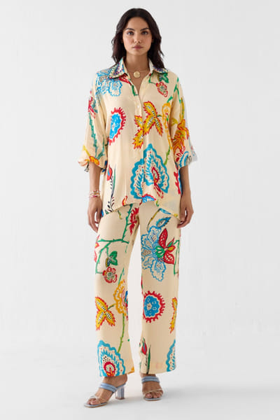 Studio Rigu Cream floral hand block printed co-ord set STUDMAY26D144782