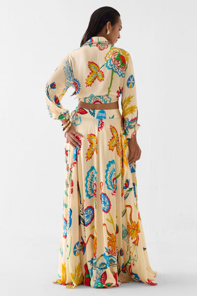 Studio Rigu Cream floral hand block printed maxi skirt set STUDMAY26D144783