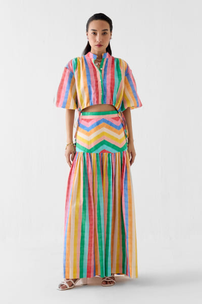 Studio Rigu Multicolour printed stripe shirt and skirt set STUDMAY26D144793