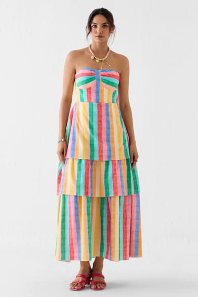 Studio Rigu Multicolour printed stripe layered maxi dress STUDMAY26D144794