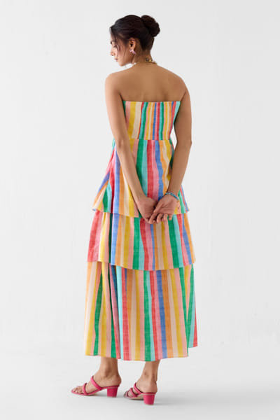 Studio Rigu Multicolour printed stripe layered maxi dress STUDMAY26D144794